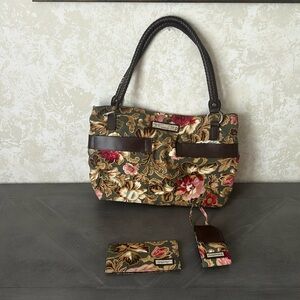Vintage Longaberger Lg Floral Shoulder Bag W/Matching Small Tote Cell Phone Case